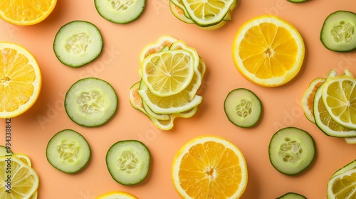 Wallpaper Mural flatlay photography of sliced fruits and cucumbers Torontodigital.ca