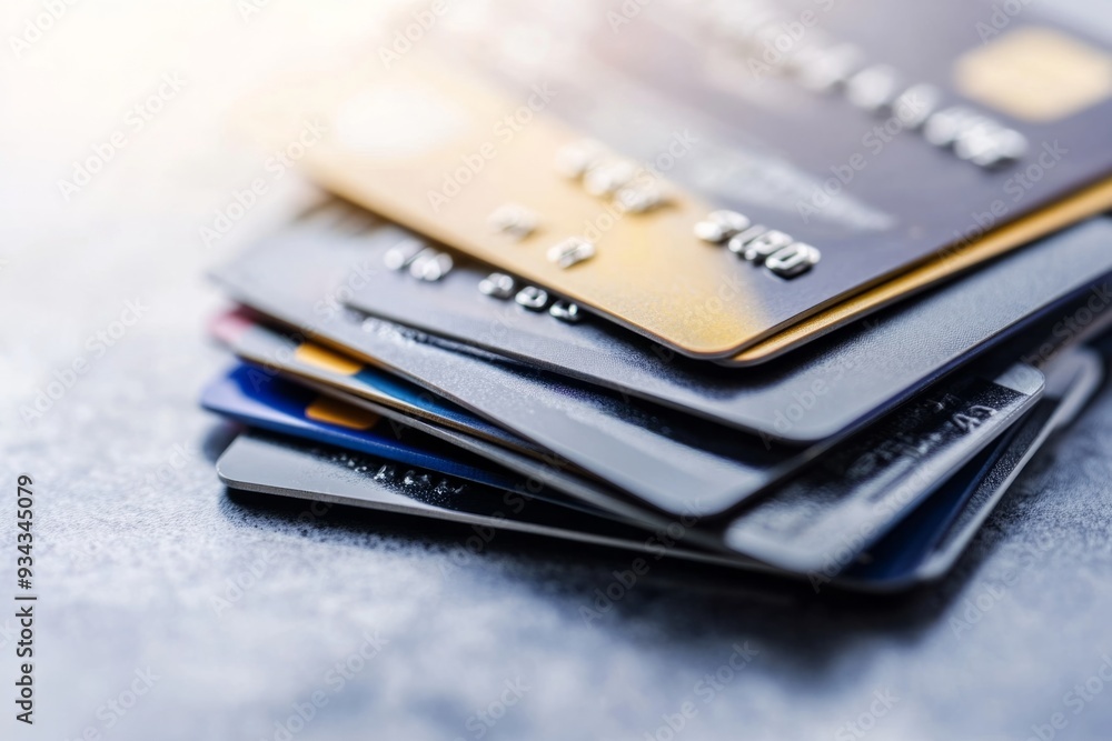 A close-up of several credit cards stacked together. Each card displays different colors and designs. This image represents modern finance and online shopping. Generative AI A close-up of several credit cards stacked together. Each card displays different colors and designs. This image represents modern finance and online shopping. Generative AI