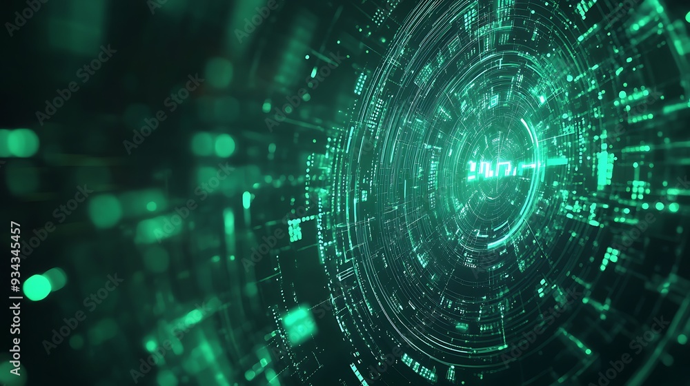 Obraz premium Abstract green digital data tunnel background.