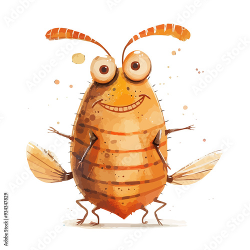 Vector illustration of a cartoon animation of Termite Insect, painted in watercolor, isolated on a white background, Termite animation