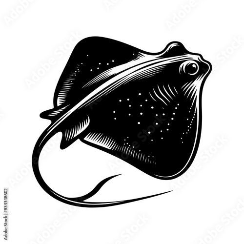 A Stingray silhouette, vector black color silhouette solid white background