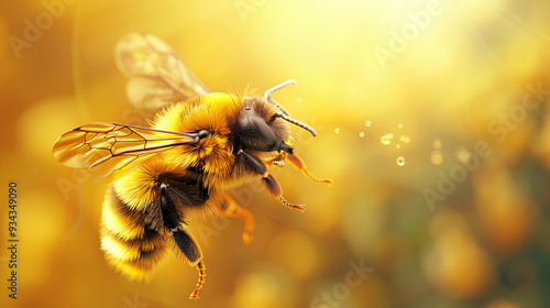 In this captivating image, a honeybee delicately indulges in nature's sweet bounty, drawing nectar from the heart of a vibrant flower. With remarkable precision, the bee navigates the intricate petals photo