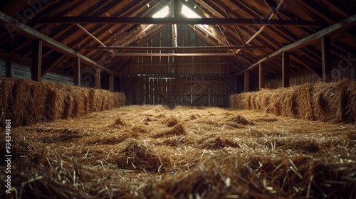 Vintage barn hayloft filled with straw