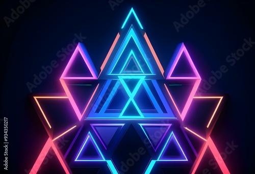 Neon triangular shapes in various colors forming a symmetrical pattern against a dark background