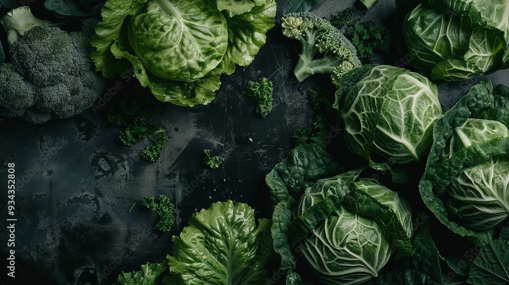 Obraz premium green vegetable on black surface