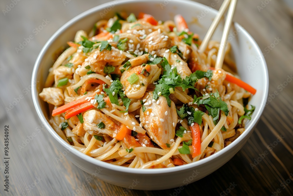 Chicken Pad Thai Noodles, Horizontal Top View, Food Photography, Food Menu Style Photo Image Chicken Pad Thai Noodles, Horizontal Top View, Food Photography, Food Menu Style Photo Image