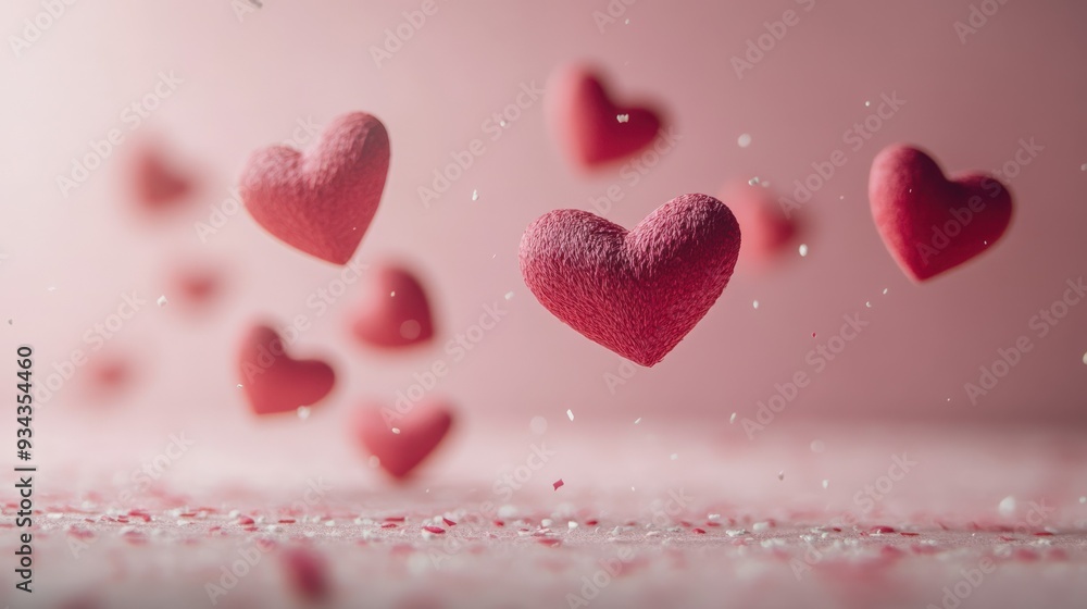 Obraz premium Floating Red Hearts in a Soft, Romantic Setting