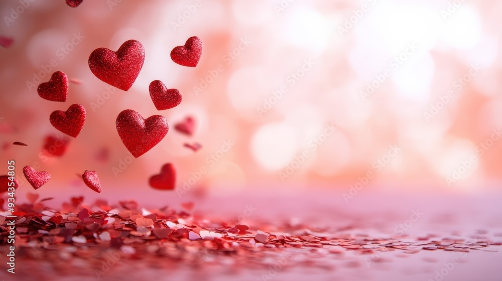 Obraz premium Floating Red Hearts in a Soft, Romantic Setting