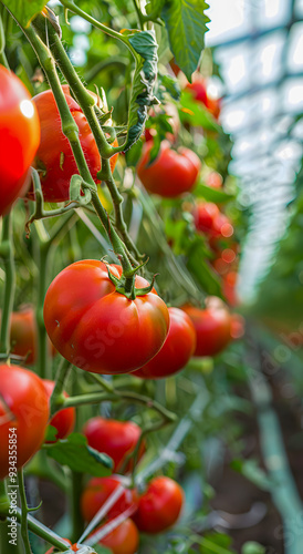 Wallpaper Mural Ripe tomatoes ready to harvest in the organic greenhouse. Tomatoes growing on bushes. The concept of growing vegetables. Torontodigital.ca