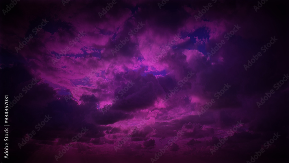 Fototapeta premium A striking cloudscape enveloped in deep purple hues, evoking a mystical and surreal atmosphere. Perfect for 4K backgrounds and creative design projects