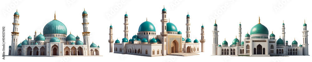 Set of Mosque building realistic islamic architecture isolated Png Set of Mosque building realistic islamic architecture isolated Png