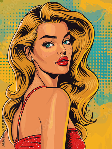 Pop art woman in pin up style. Vector illustration in retro style