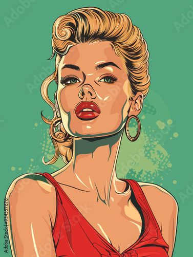 Pop art woman in pin up style. Vector illustration in retro style