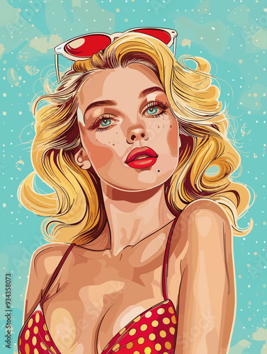 Pop art woman in pin up style. Vector illustration in retro style
