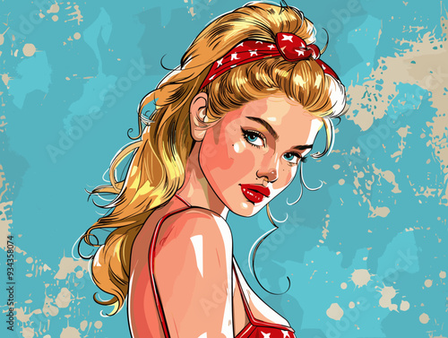 Pop art woman in pin up style. Vector illustration in retro style