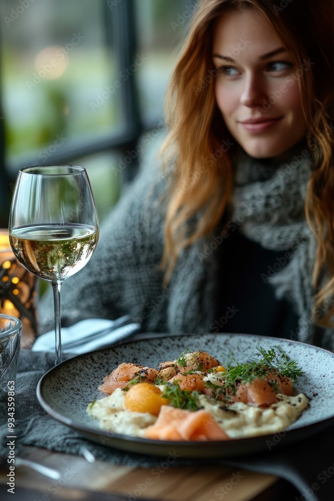 Elegant dining with grilled fish and seasonal vegetables at a restaurant in the evening Elegant dining with grilled fish and seasonal vegetables at a restaurant in the evening
