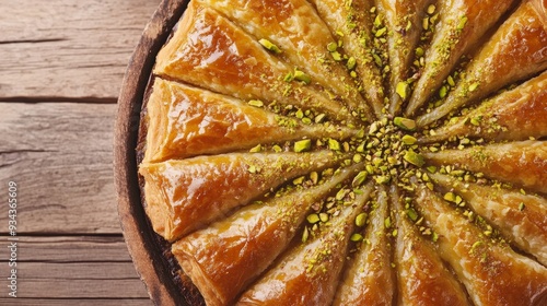 Turkish dessert tas kadayif with pistachio photo