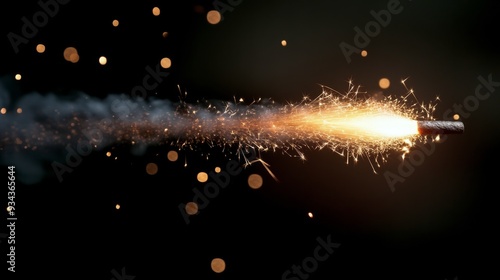 Sparkler creating bright sparks against a dark background during nighttime ce...