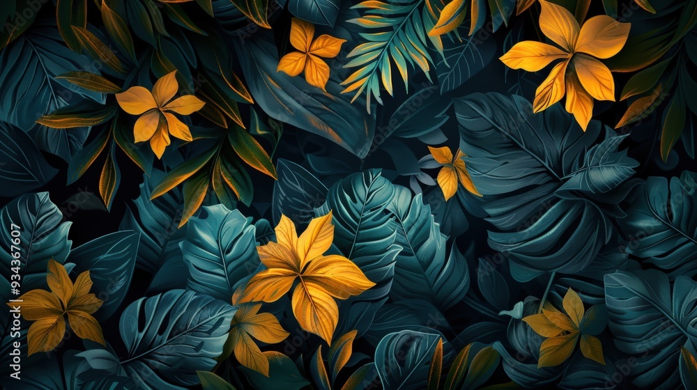 Fototapeta premium Craft an abstract background that merges botanical designs with advanced technology, resulting in a visually distinct and thought-provoking composition