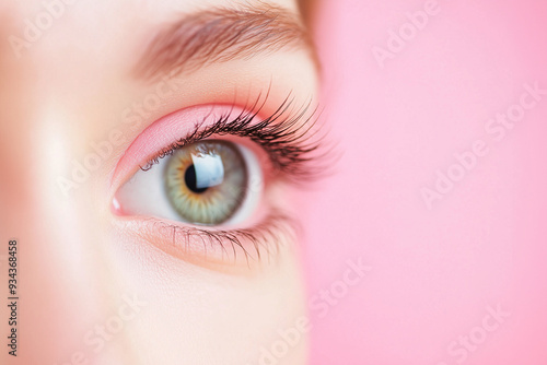 Close-Up of Beautiful Eye with Long Lashes and Pastel Background