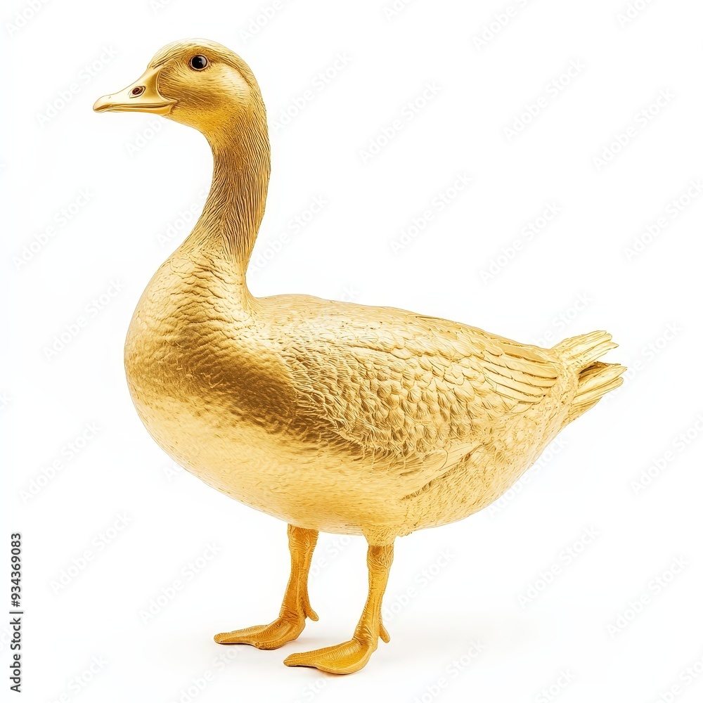 A gold duck stands on a white background A gold duck stands on a white background