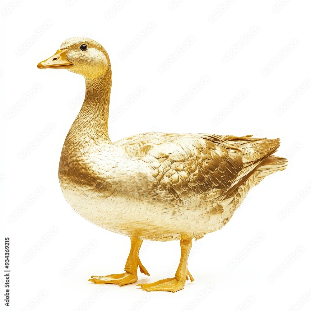 A gold duck stands on a white background A gold duck stands on a white background