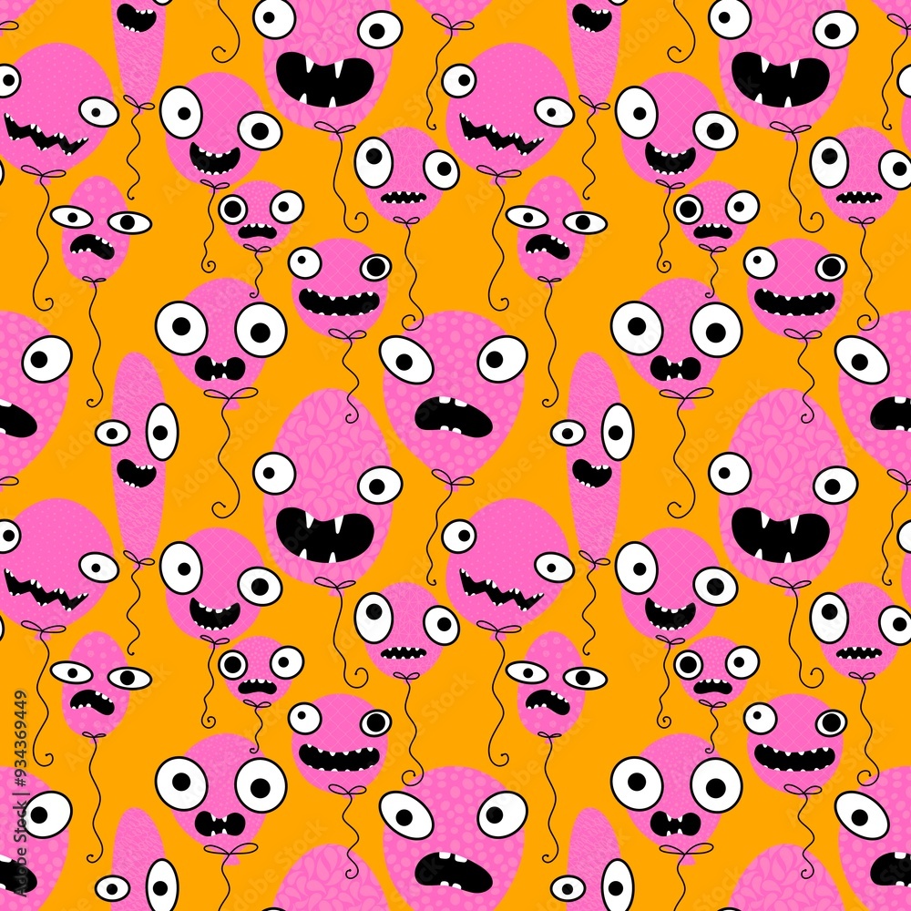 Fototapeta premium Halloween ghost seamless cartoon balloons pattern for wrapping paper