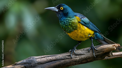 Amazon Carib Grackle perched on a branch, its distinctive plumage