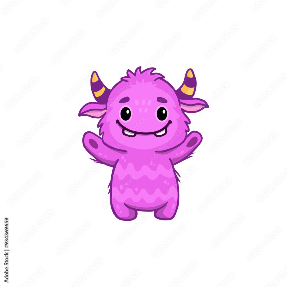 Fototapeta premium Cute cartoon monster on white background. Monster Icon. Happy Alien. Doodle Funny monster with horns. Vector illustration 