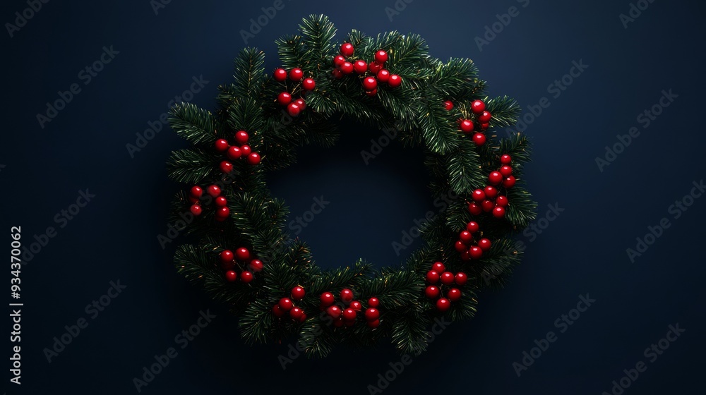 A wreath of red berries is on a blue background A wreath of red berries is on a blue background