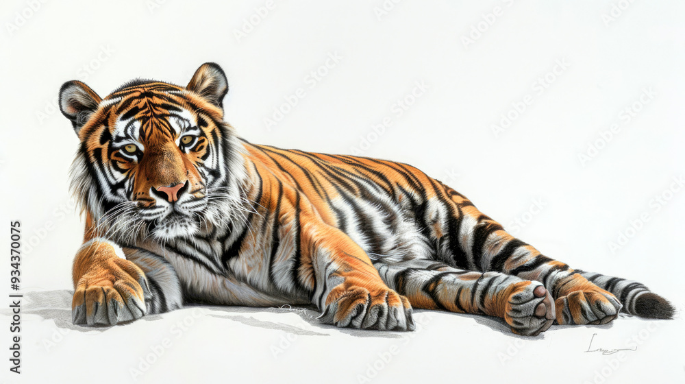 Fototapeta premium color drawing of tiger on white background