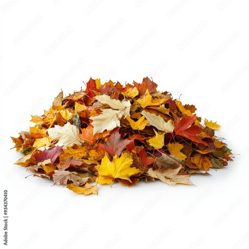 A pile of autumn leaves on a white background A pile of autumn leaves on a white background