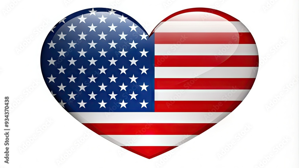 Vibrant red, white, and blue heart-shaped American flag design with stars and stripes, symbolizing love and patriotism for the United States of America. Vibrant red, white, and blue heart-shaped American flag design with stars and stripes, symbolizing love and patriotism for the United States of America.