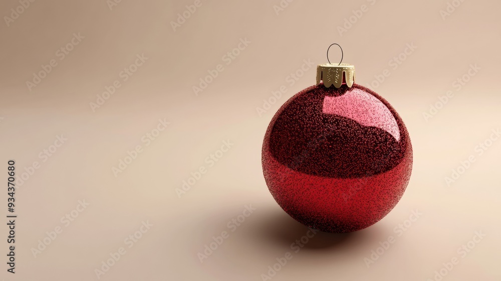 A red ornament with a gold center sits on a white background A red ornament with a gold center sits on a white background