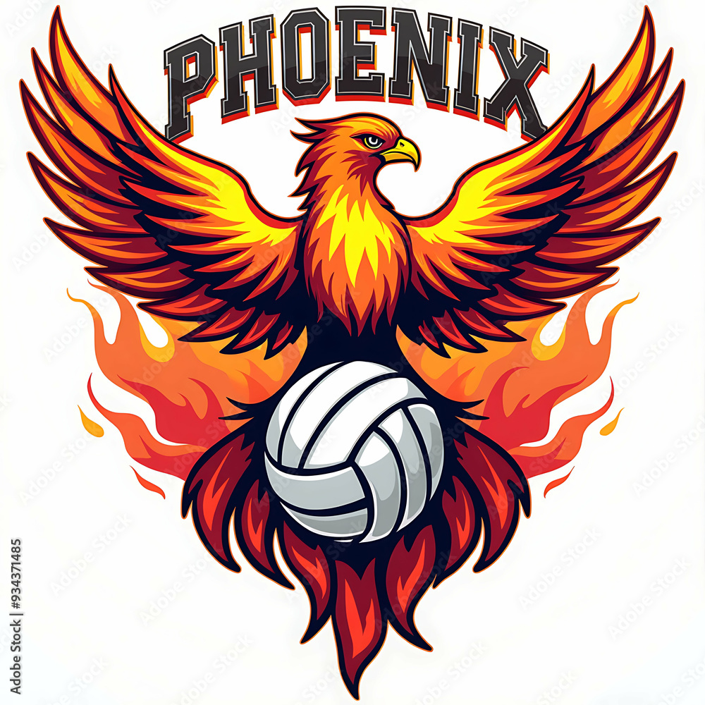 Obraz premium Phoenix bird mascot with voley ball ilustration