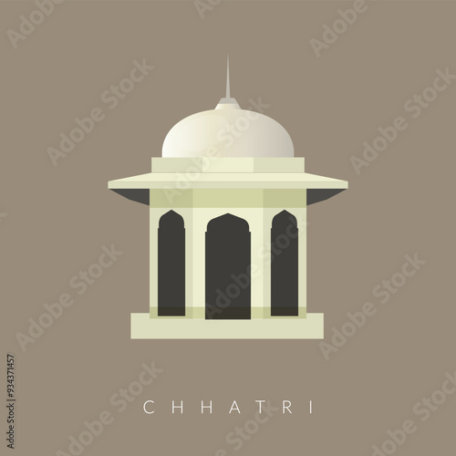 Chharti - Semi-open, Elevated, Dome-Shaped Pavilions Elements - Stock Illustration