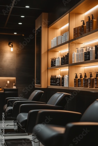Modern skincare studio interior with products and neutral decor