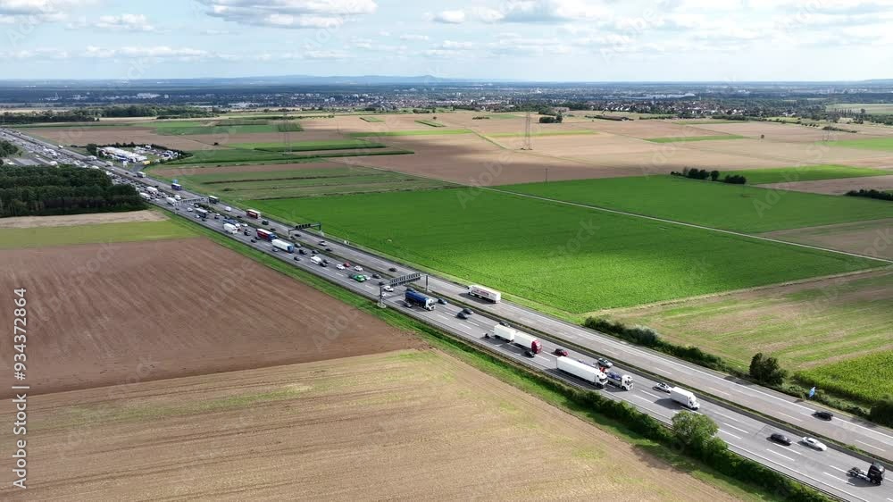 Highway and traffic jam - aerial view Highway and traffic jam - aerial view