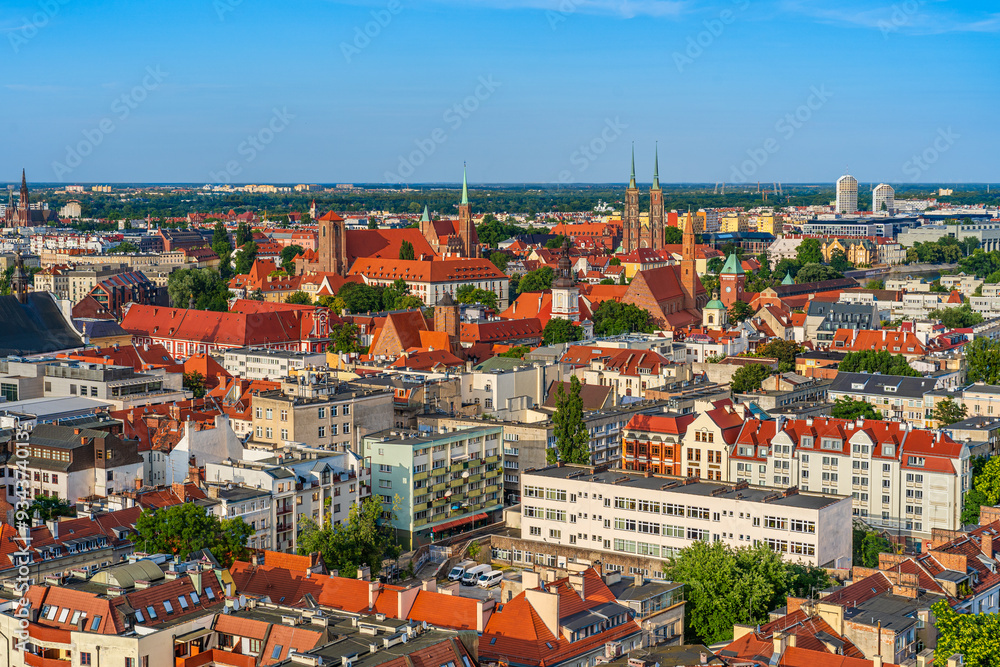 Fototapeta premium Aerial view of Wrocław old town skyline in Wroclaw Poland