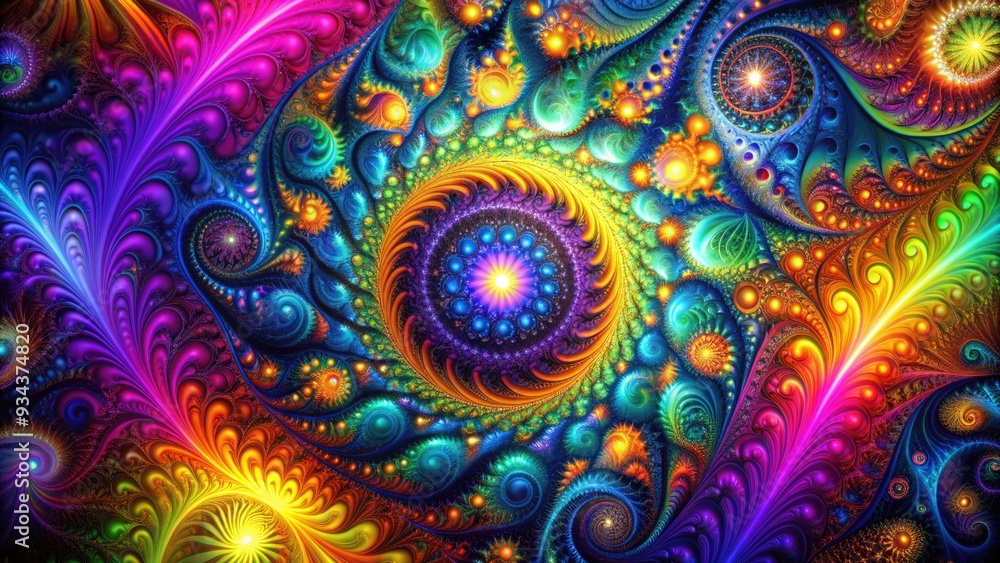 Vibrant, swirling digital fractal pattern featuring intricate, neon-lit shapes and mesmerizing psychedelic colors, evoking a sense of futuristic, otherworldly beauty and mathematical complexity. Vibrant, swirling digital fractal pattern featuring intricate, neon-lit shapes and mesmerizing psychedelic colors, evoking a sense of futuristic, otherworldly beauty and mathematical complexity.