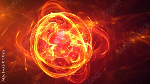 A nuclear fusion reaction represented in 3D abstract form AI generated illustration