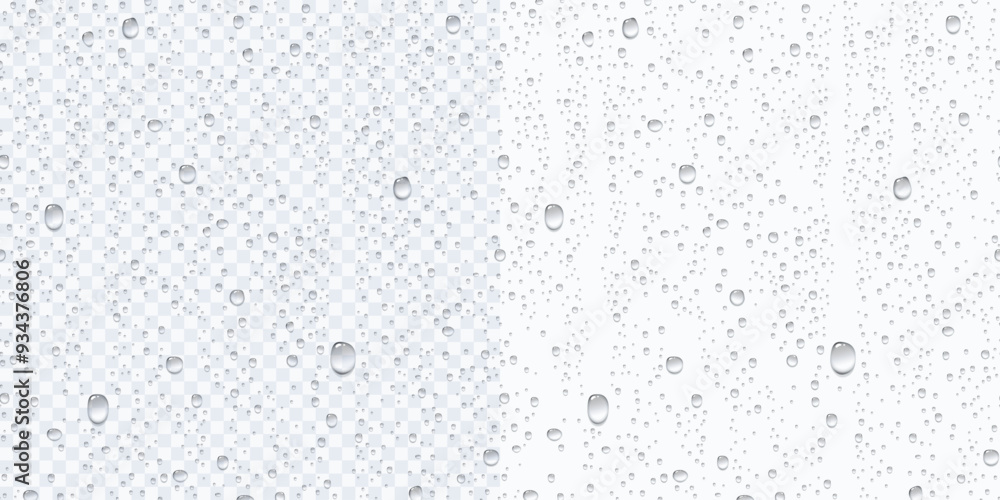 Water rain or shower drops seamless border isolated on transparent background. Realistic pure droplets condensed texture. Vector clear vapor bubbles on window glass surface