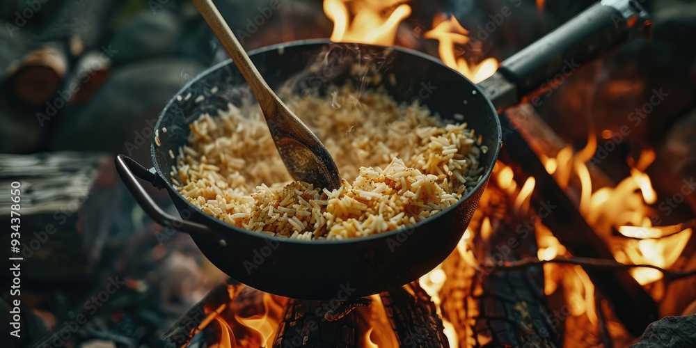 Cooking Pilaf in a Pot Over a Campfire Cooking Pilaf in a Pot Over a Campfire