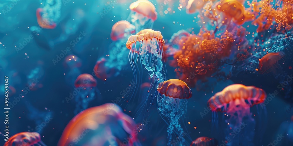 Deep Blue Ocean with Jellyfish Deep Blue Ocean with Jellyfish