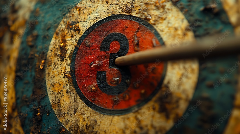An arrow hits the number 3 on a worn archery target. An arrow hits the number 3 on a worn archery target.