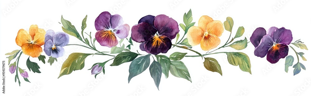 Fototapeta premium Pansy floral wreath in watercolor style