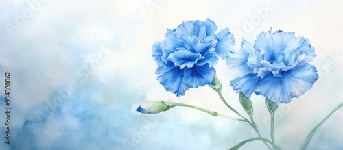 Fototapeta Naklejka Na Ścianę i Meble -  Watercolor depiction of blue carnation flowers