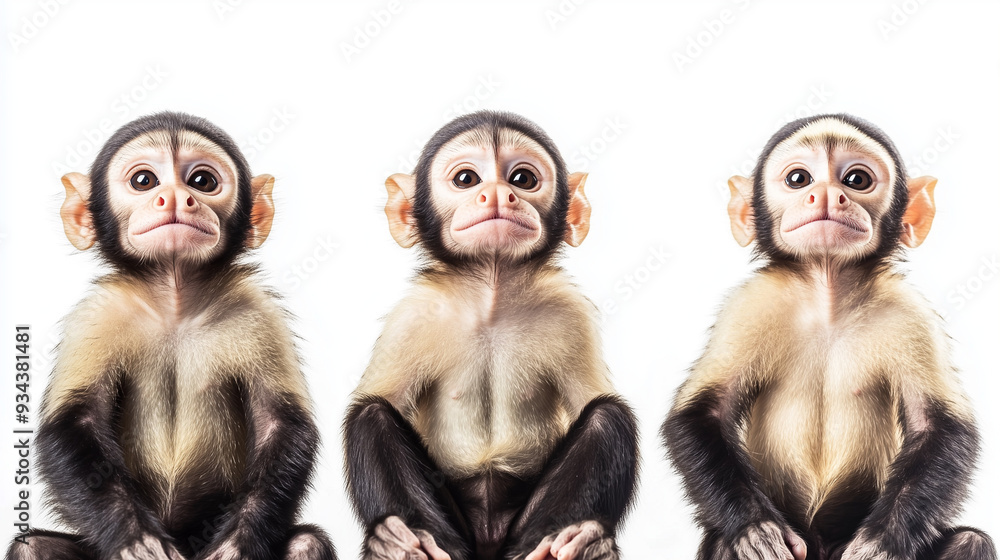 a close up of a small ape on a white background