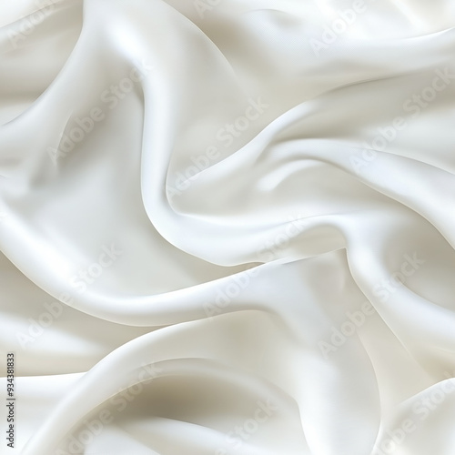 Smooth white silk-like fabric folds creating an elegant seamless pattern, exuding softness and luxury in every gentle curve.