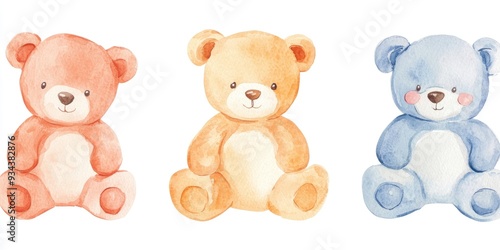 Wallpaper Mural Vibrant and adorable newborn girl collection featuring hand painted watercolor illustrations A hand drawn teddy bear design on a white background perfect for greeting cards and DIY projects Torontodigital.ca